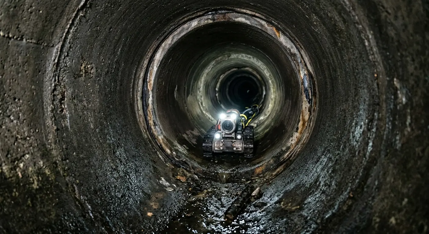 Robotic sewer camera inspecting pipe interior for Sewer Line Cleaning in Stevensville